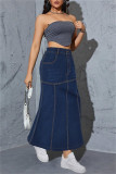 Casual Basic High Waist Regular Denim Skirts