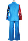 Street Print Buckle Patchwork Turn-back Collar Long Sleeve Two Pieces