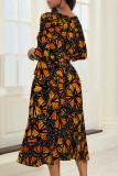 Street Elegant Floral Print Chain print Pocket Lace Up Contrast V Neck Printed Dresses