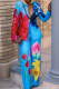 Street Print Buckle Patchwork Turn-back Collar Long Sleeve Two Pieces