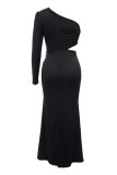 Sexy Formal Patchwork Flowers Backless Slit Oblique Collar Long Dresses