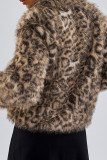 Street Leopard Print Buttons Patchwork Turndown Collar Outerwear