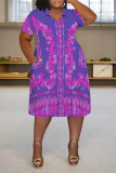 Casual Daily Plaid Floral Print Splashed ink printing Pocket Contrast V Neck Printed Plus Size Dresses