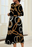 Street Elegant Floral Print Chain print Pocket Lace Up Contrast V Neck Printed Dresses