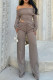 Casual Solid Color Patchwork Backless Off Shoulder Long Sleeve Two Pieces