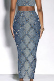 Casual Street Geometric Print Faux Denim Print Contrast Skinny High Waist Full Print Bottoms