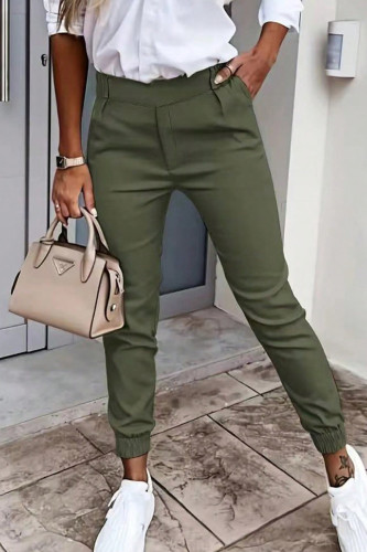 Street Solid Color Pocket Patchwork Regular Mid Waist Pencil Patchwork Bottoms