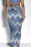 Casual Street Geometric Print Faux Denim Print Contrast Skinny High Waist Full Print Bottoms