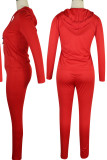 Casual Solid Color Draw String Pocket Patchwork Zipper Zipper Collar Long Sleeve Two Pieces
