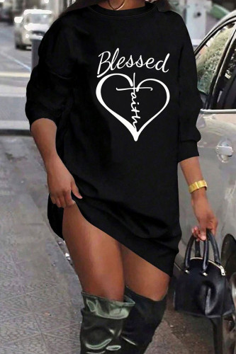 Casual Letters Patchwork O Neck Straight Dresses