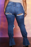 Fashion Casual Solid Ripped Hollowed Out Slit High Waist Regular Jeans