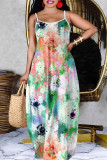 Sexy Casual Floral Print Backless Spaghetti Strap Long Dresses
