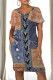 Casual Daily Faux Denim Print Pocket Contrast V Neck Printed Short Sleeve Dress