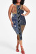 Casual Street Faux Denim Print Contrast O Neck Printed Plus Size Dresses