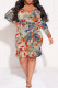 Sexy Floral Print Lace Up Ruffle V Neck Printed Plus Size Dresses