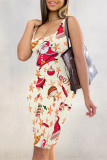 Sexy Street Santa Claus Santa Hats Print Contrast U Neck Printed Dresses