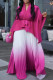 Street Gradient Color Patchwork Strap Design V Neck Long Sleeve Two Pieces