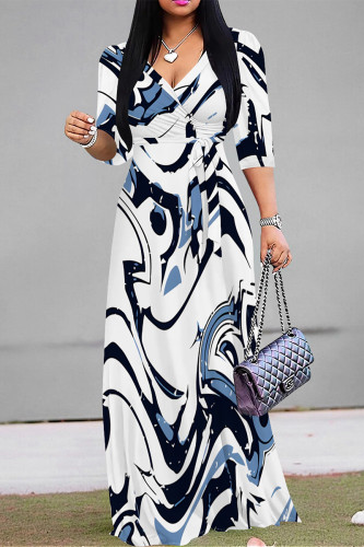 Street Elegant Floral Print Lace Up Contrast V Neck Printed Dresses