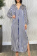 Casual Stripe Buckle Patchwork Slit Turndown Collar Long Dresses