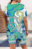 Casual Street Flowers Chain print Contrast O Neck Short Sleeve Two Pieces