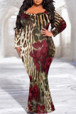 Sexy Street Floral Print Contrast V Neck Printed Plus Size Dresses