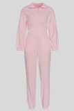 Casual Solid Color Pocket Patchwork Zipper Zipper Collar Long Sleeve Two Pieces