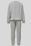 Casual Solid Color Draw String Pocket Patchwork O Neck Long Sleeve Two Pieces