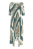Casual Street Floral Print Gradient Pocket Contrast O Neck Irregular Dresses