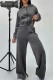 Casual Solid Color Pocket Patchwork Zipper Zipper Collar Long Sleeve Two Pieces