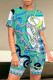 Casual Street Flowers Chain print Contrast O Neck Short Sleeve Two Pieces