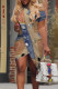 Casual Street Faux Denim Print Irregular Contrast O Neck Irregular Short Sleeve Dress
