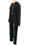 Casual Print Draw String Patchwork Long Sleeve Two Pieces