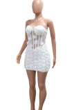 Sexy Solid Color Patchwork See-Through Backless Flower Shape Strapless Wrapped Skirt Dresses