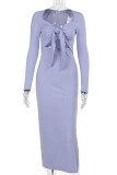 Sexy Solid Color Hollow Out Patchwork Slit Strap Design Asymmetrical Collar Long Dresses