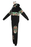 Casual Camouflage Print Patchwork Hooded Long Sleeve Two Pieces