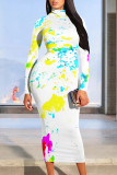 Street Elegant Floral Print Contrast Half A Turtleneck Printed Dresses