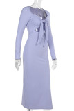 Sexy Solid Color Hollow Out Patchwork Slit Strap Design Asymmetrical Collar Long Dresses