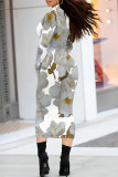 Street Elegant Floral Print Contrast Half A Turtleneck Printed Dresses