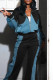 Casual Pocket Patchwork Zipper Contrast Zipper Collar Long Sleeve Two Pieces