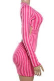 Sexy Stripe Patchwork V Neck Wrapped Skirt Dresses