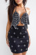 Sexy Solid Color Patchwork Backless Hot Drill Halter Sleeveless Two Pieces