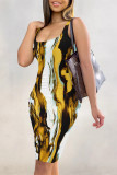 Sexy Street Geometric Print Gradient Color Contrast U Neck Printed Dresses
