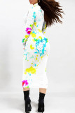 Street Elegant Floral Print Contrast Half A Turtleneck Printed Dresses