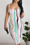 Sexy Street Geometric Print Gradient Color Contrast U Neck Printed Dresses