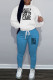 Casual Letters Draw String Pocket Patchwork Contrast Hooded Long Sleeve Two Pieces