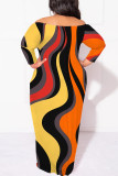 Sexy Geometric Print Polka Dot Leopard Contrast Off Shoulder Printed Plus Size Dresses(No Belt)