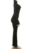 Casual Solid Color Draw String Patchwork Ruched Turtleneck Long Sleeve Two Pieces