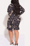 Sexy Plaid Floral Print Lace Up Contrast V Neck Printed Plus Size Dresses