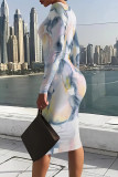 Casual Street Geometric Print Contrast O Neck Printed Dresses