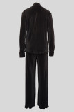 Casual Solid Color Buckle Patchwork Turndown Collar Long Sleeve Two Pieces